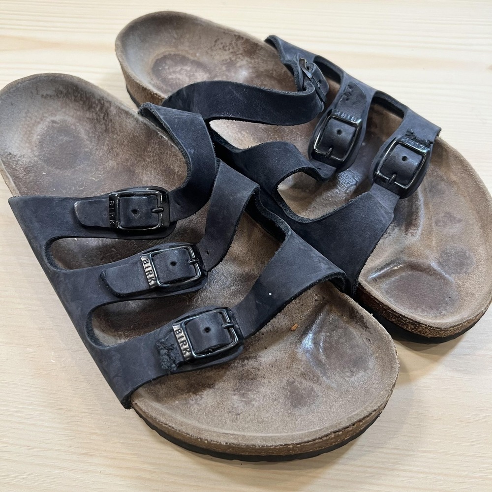 Birkenstock Florida Sandals‎ Womens Size 9 40 Black Leather Strappy Arch Support